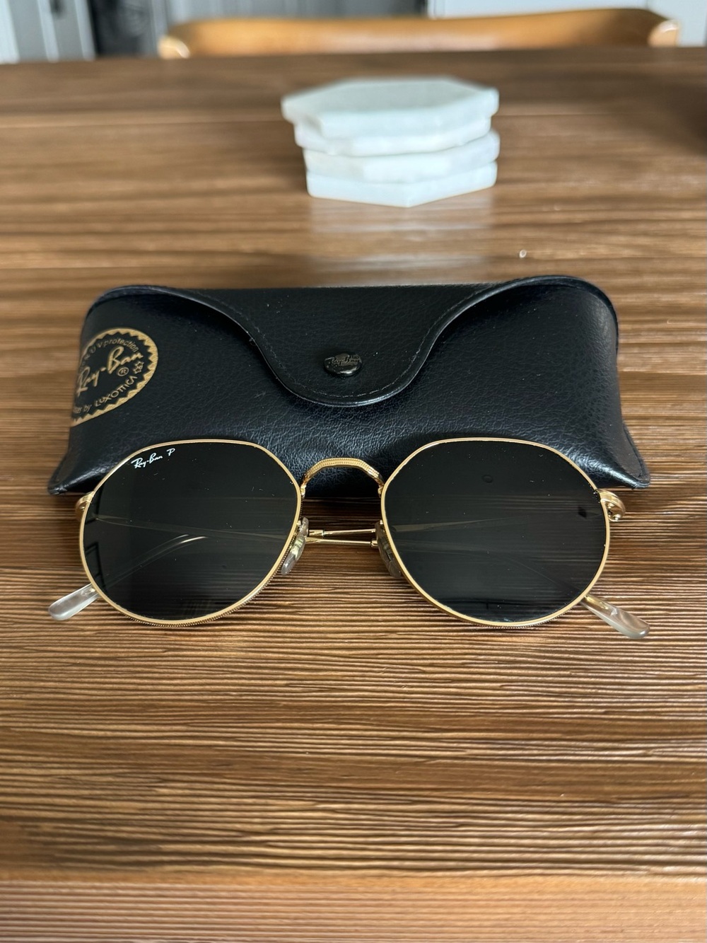 Ray-Ban Gold Frame Sunglasses with Black Lenses